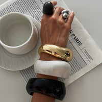 Thumbnail for Chunky White Resin Bangle Bracelet - Modern Curved Design Statement - ArtGalleryZen