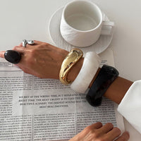 Thumbnail for Chunky White Resin Bangle Bracelet - Modern Curved Design Statement - ArtGalleryZen