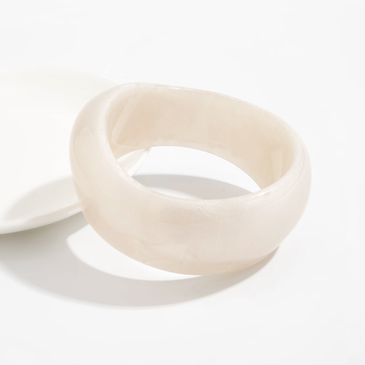 Chunky White Resin Bangle Bracelet - Modern Curved Design Statement - ArtGalleryZen