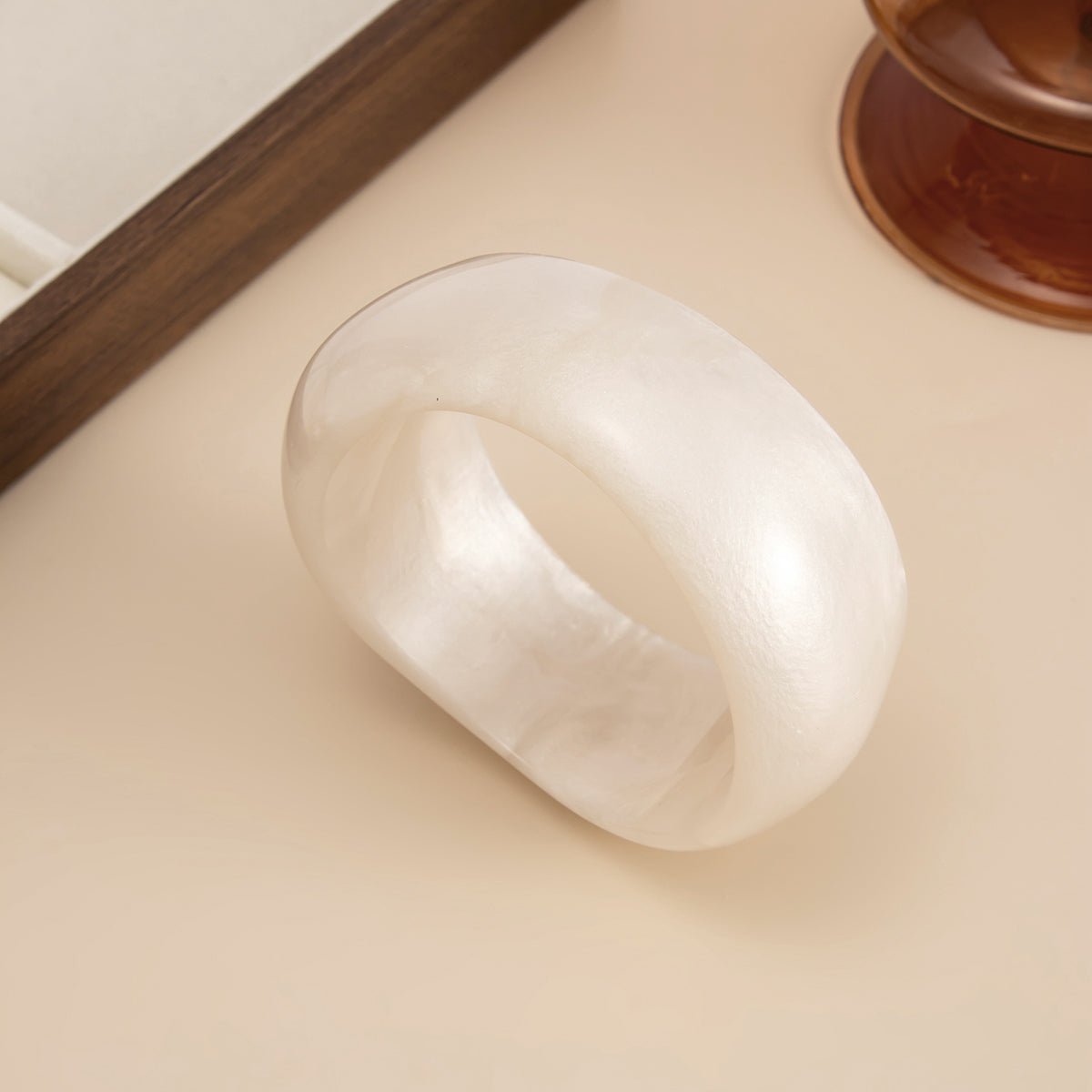 Chunky White Resin Bangle Bracelet - Modern Curved Design Statement - ArtGalleryZen