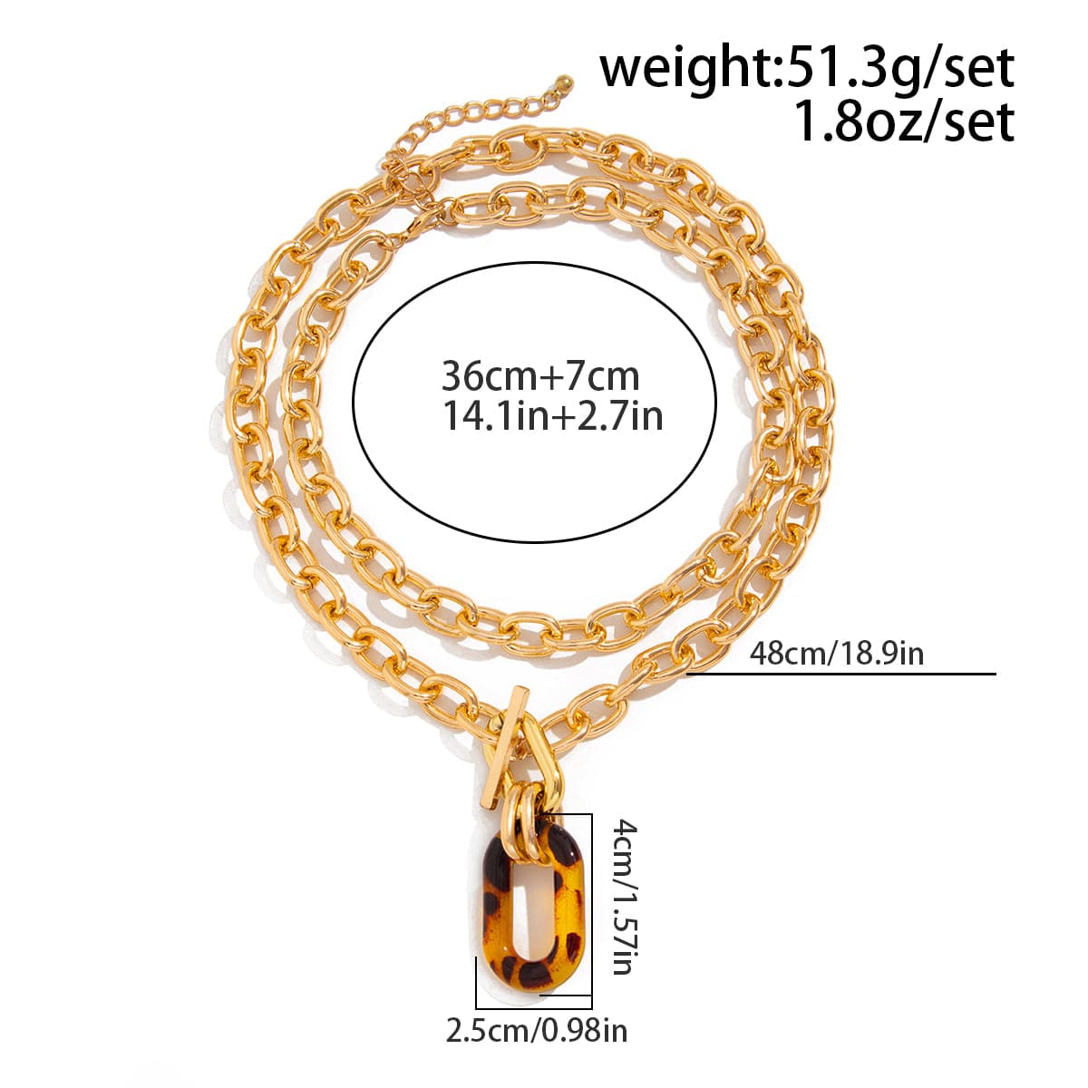 Classic 2pcs Chunky Leopard Hoop Pendant Curb Chain Necklace Set - ArtGalleryZen