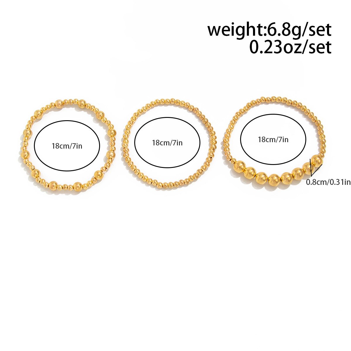 Classic 3pcs Gold Silver Tone Ball Chain Bracelet Set - ArtGalleryZen