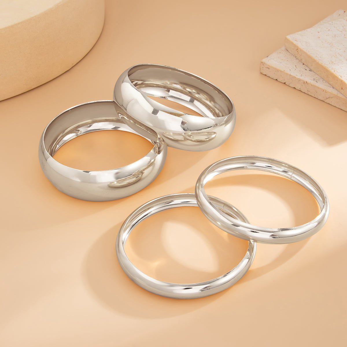 Classic 4pcs Gold Silver Tone Wide Cuff Bangle Bracelet Set - ArtGalleryZen