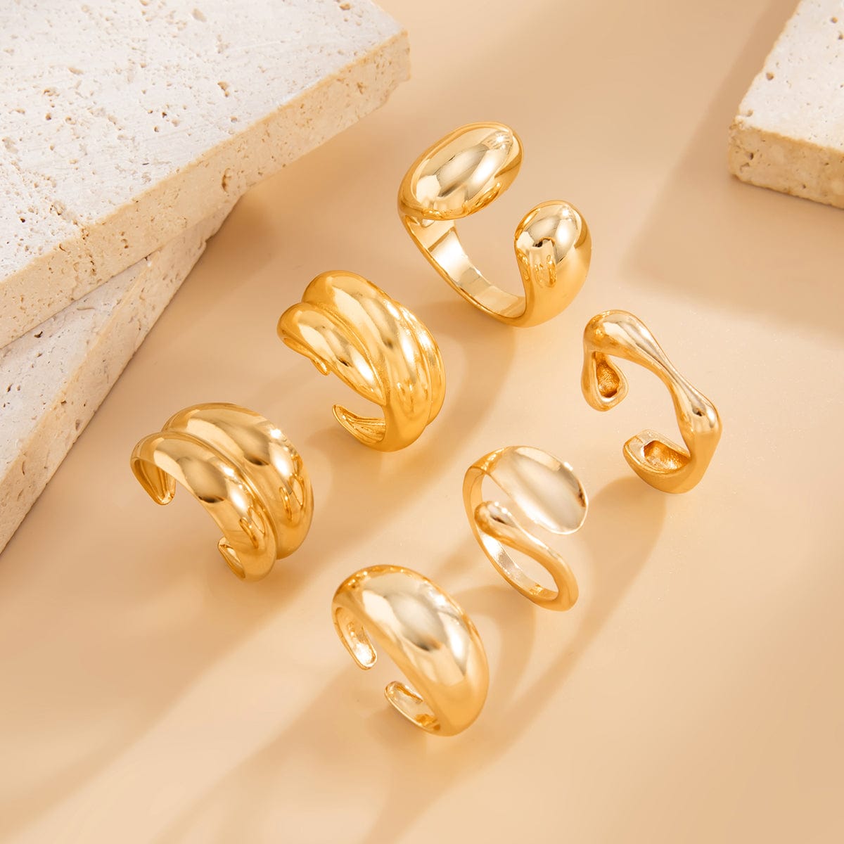 Classic 6pcs Chunky Irregular Curved Ring Set - ArtGalleryZen