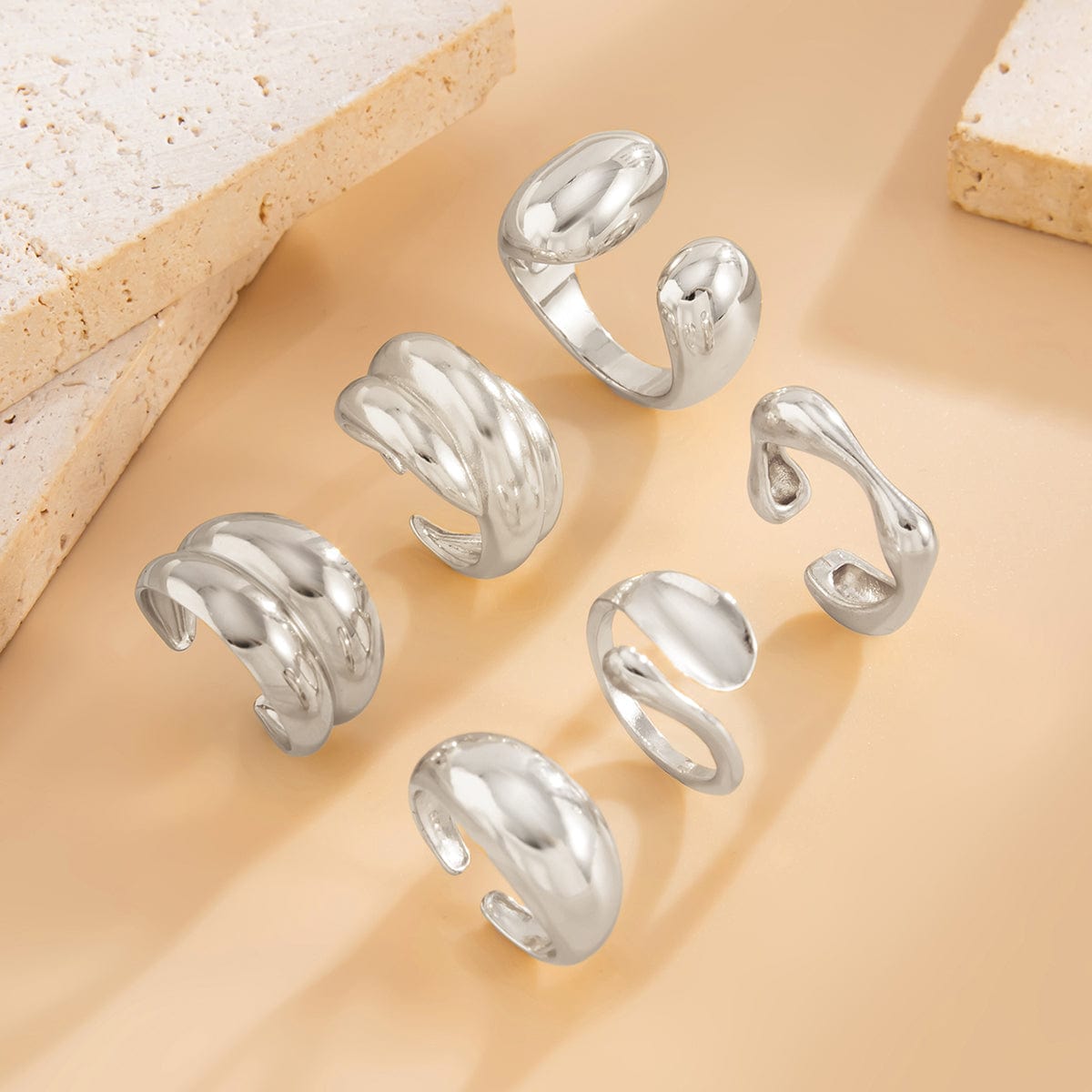Classic 6pcs Chunky Irregular Curved Ring Set - ArtGalleryZen