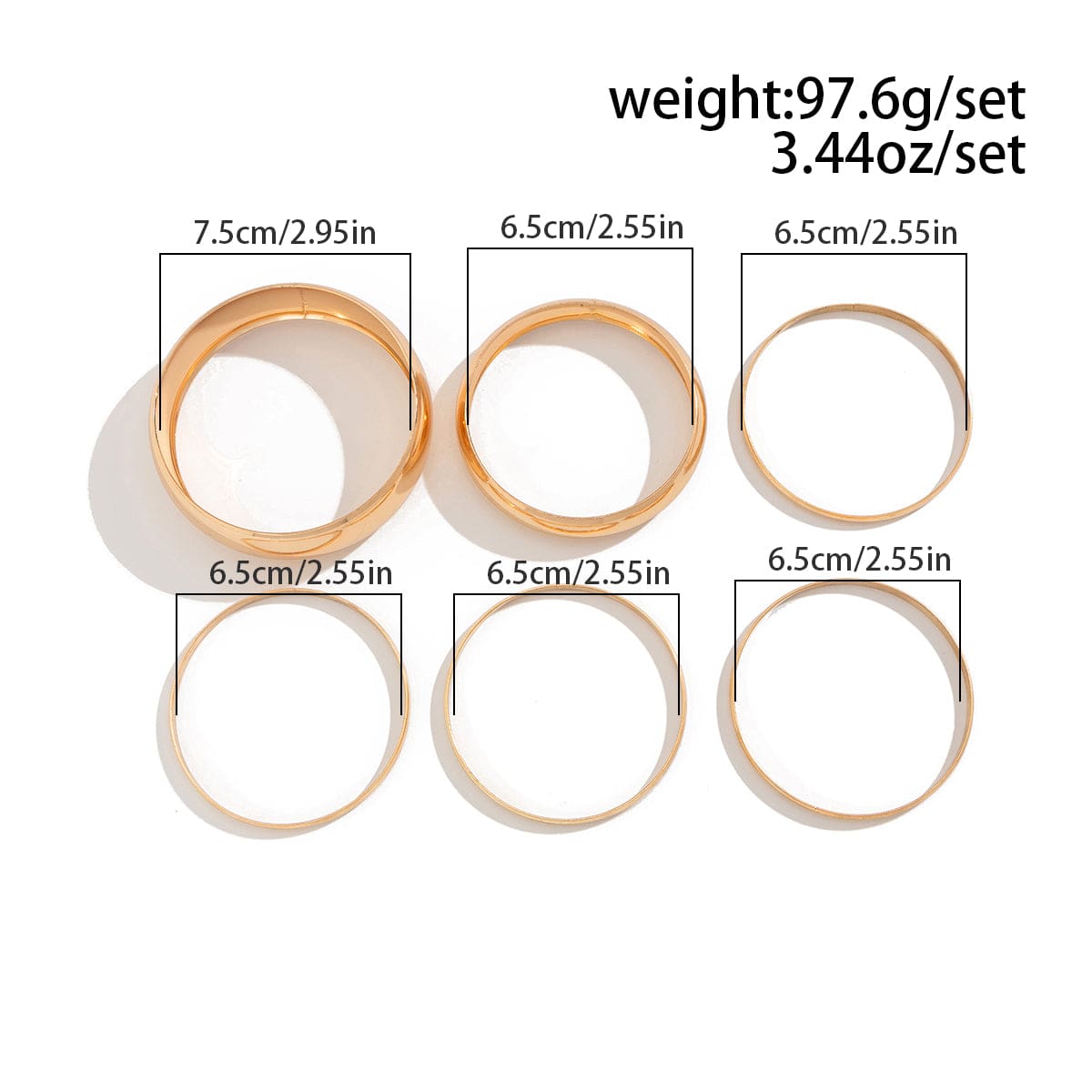Classic 6pcs Glossy Wide Cuff Bangle Bracelet Set - ArtGalleryZen