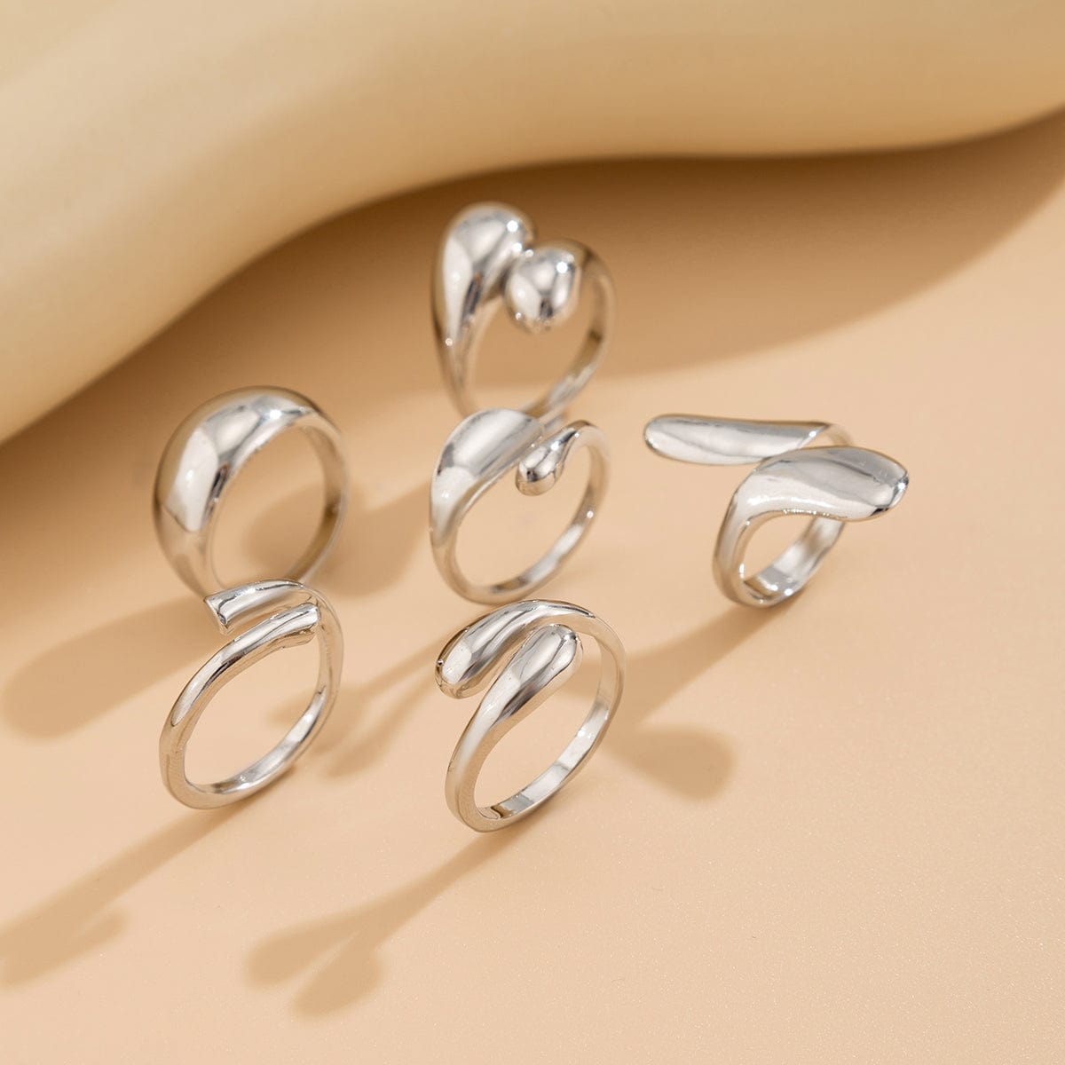 Classic 6pcs Gold Silver Plated Irregular Waterdrop Ring Set - ArtGalleryZen