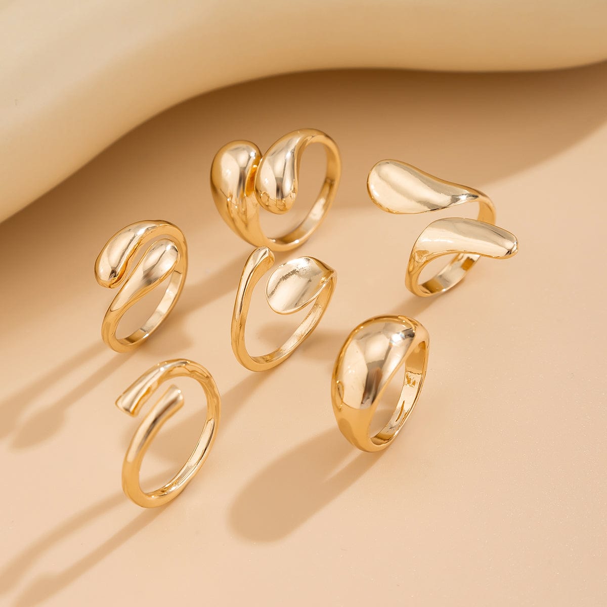 Classic 6pcs Gold Silver Plated Irregular Waterdrop Ring Set - ArtGalleryZen