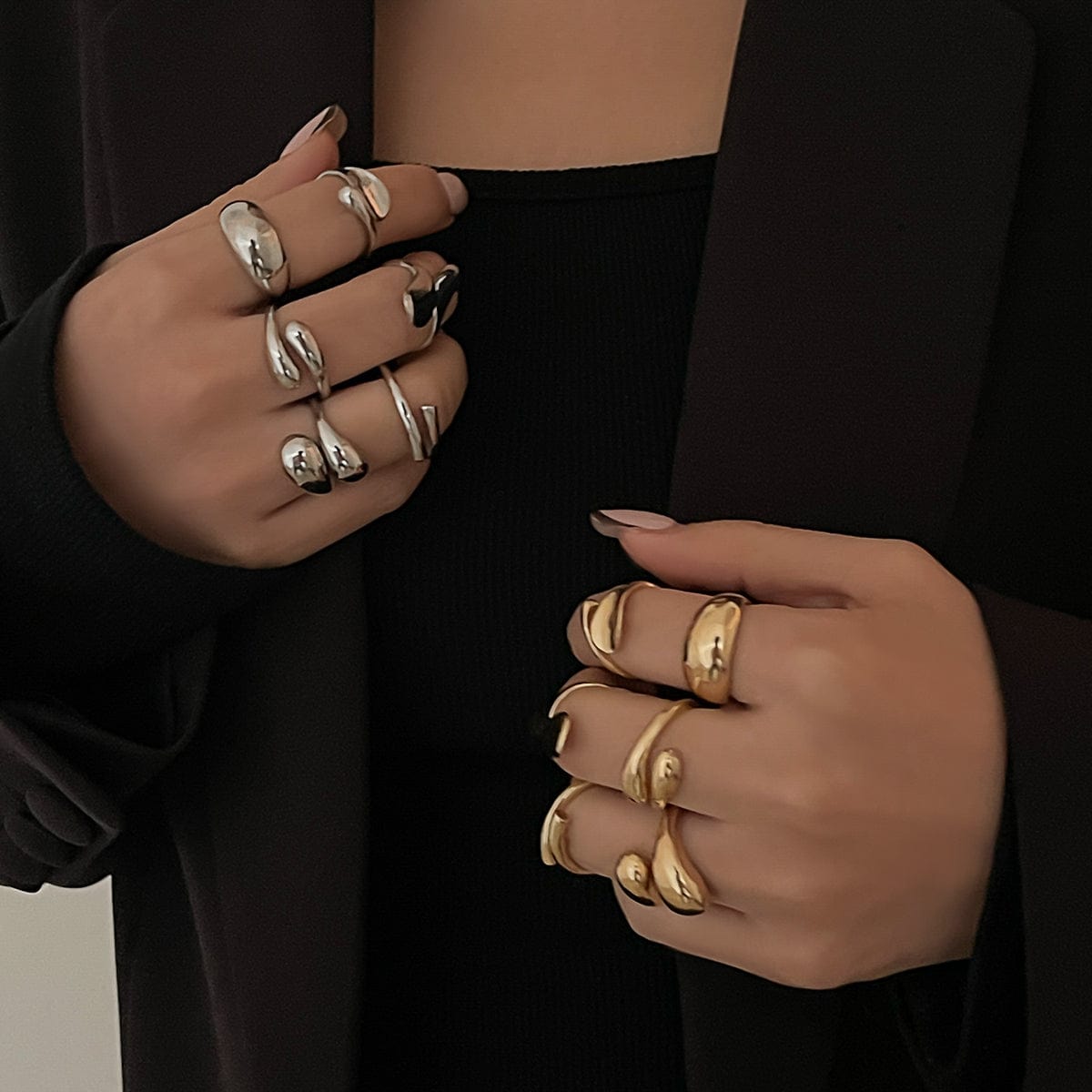 Classic 6pcs Gold Silver Plated Irregular Waterdrop Ring Set - ArtGalleryZen
