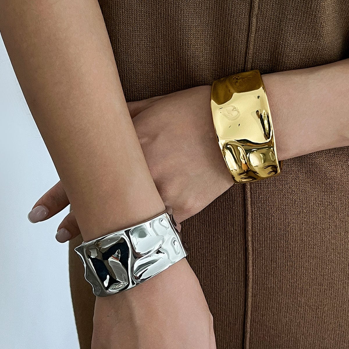 Classic Chunky Glossy Textured Wide Cuff Bangle Bracelet - ArtGalleryZen
