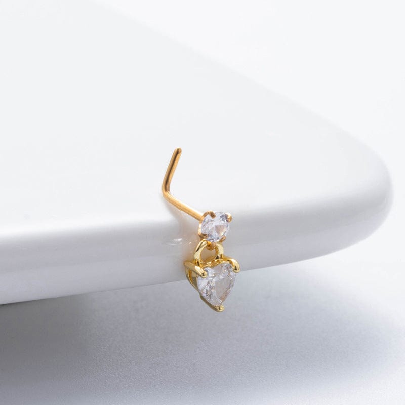 Classic CZ Inlaid Waterdrop Square Dangle Stainless Steel Nose Piercing Nose Stud - ArtGalleryZen
