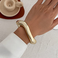 Thumbnail for Classic Gold Silver Plated Glossy Wave Bangle Bracelet - ArtGalleryZen