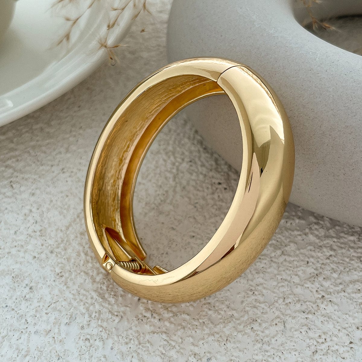 Classic Minimalist Gold Silver Tone Glossy Bangle Bracelet - ArtGalleryZen