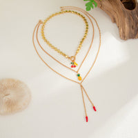 Thumbnail for Colorful 3pcs Enamel Cherry Pineapple Fruit Charm Star Chain Necklace - ArtGalleryZen
