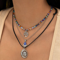 Thumbnail for Colorful Crystal Beaded Sun Moon Tree Pendant Wax Cord String Necklace Set - ArtGalleryZen