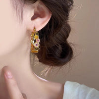 Thumbnail for Colorful Enamel Flower Hoop Earrings - ArtGalleryZen