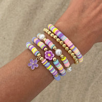 Thumbnail for Colorful Layered Enamel Flower Polymer Clay Pearl Beaded Bracelet Set - ArtGalleryZen