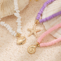 Thumbnail for Colorful Layered Shell Starfish Pendant Turquoise Stone Polymer Clay Chain Necklace Set - ArtGalleryZen