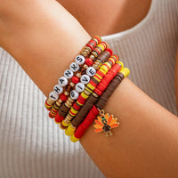 Thumbnail for Colorful Thanksgiving Theme Turkey Charm Polymer Clay Letter Beaded Bracelet Set - ArtGalleryZen