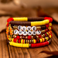 Thumbnail for Colorful Thanksgiving Theme Turkey Charm Polymer Clay Letter Beaded Bracelet Set - ArtGalleryZen