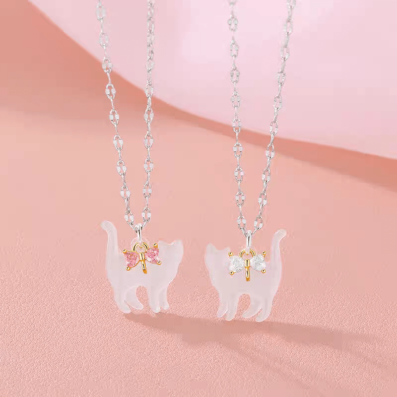 Crystal Bowknot Cat Pendant Necklace - ArtGalleryZen