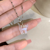 Thumbnail for Crystal Bowknot Cat Pendant Necklace - ArtGalleryZen