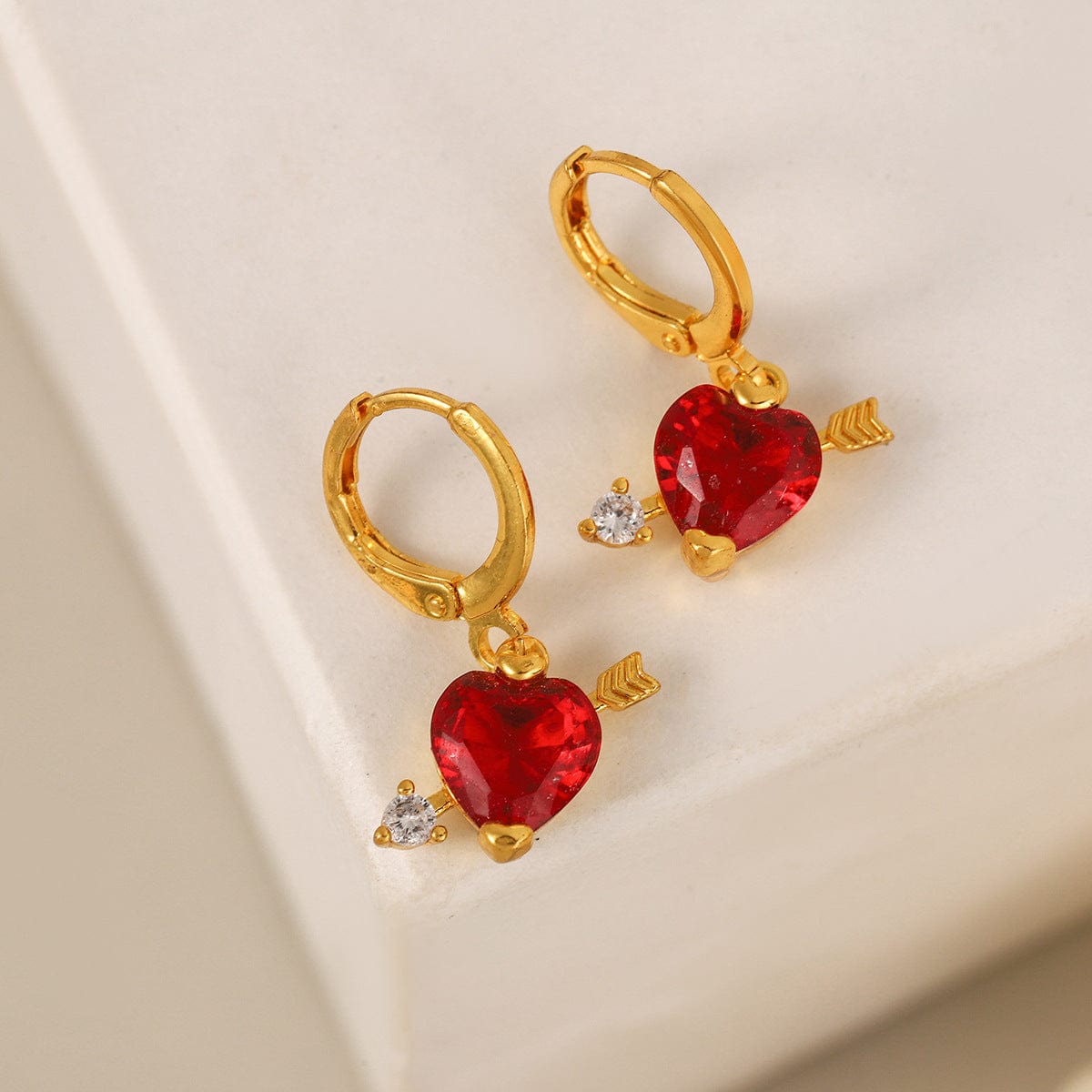 Crystal Cupid Arrow Heart Huggie Hoop Dangle Earrings - ArtGalleryZen