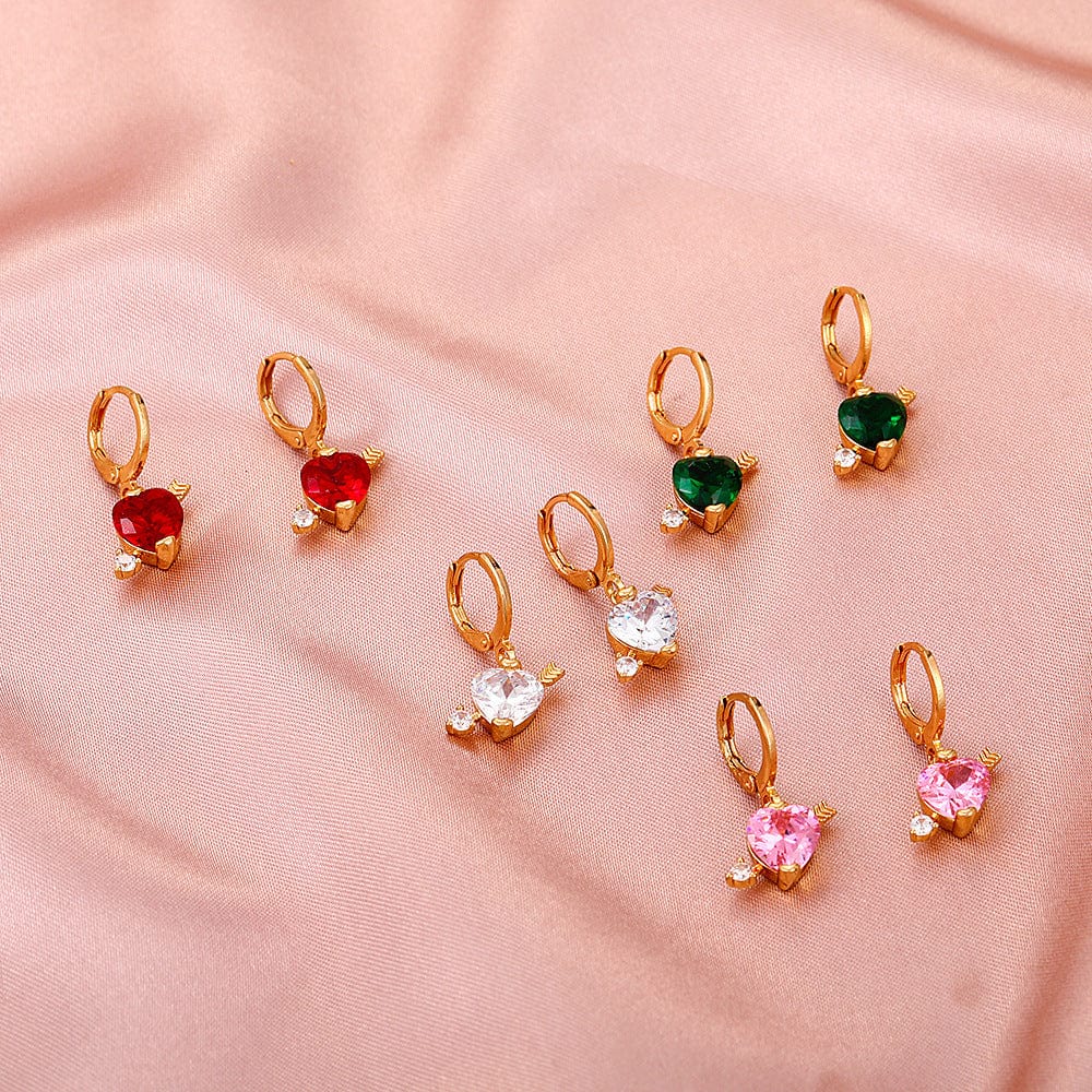 Crystal Cupid Arrow Heart Huggie Hoop Dangle Earrings - ArtGalleryZen