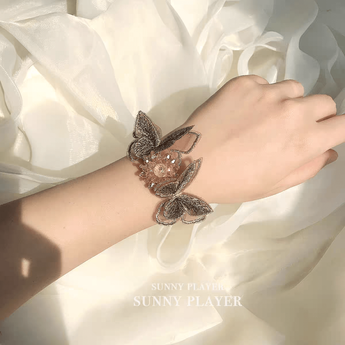 Crystal Floral Embroidery Butterfly Bracelet - ArtGalleryZen