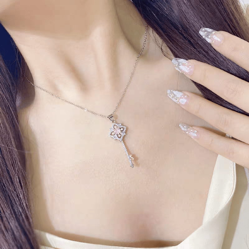 Crystal Floral Key Pendant Necklace - ArtGalleryZen