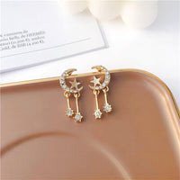 Thumbnail for Crystal Inlaid Moon Star Dangle Earrings - ArtGalleryZen