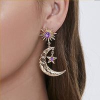 Thumbnail for Crystal Inlaid Sun Star Moon Phase Dangle Earrings - ArtGalleryZen