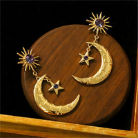 Thumbnail for Crystal Inlaid Sun Star Moon Phase Dangle Earrings - ArtGalleryZen