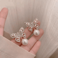 Thumbnail for Crystal Pearl Inlaid Butterfly Earrings - ArtGalleryZen