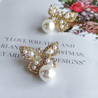 Thumbnail for Crystal Pearl Inlaid Butterfly Earrings - ArtGalleryZen
