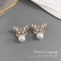 Thumbnail for Crystal Pearl Inlaid Butterfly Earrings - ArtGalleryZen