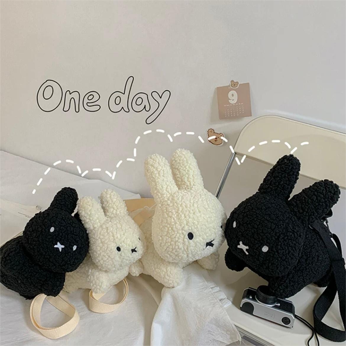 Cute Black White Plush Rabbit Crossbody Bag - ArtGalleryZen