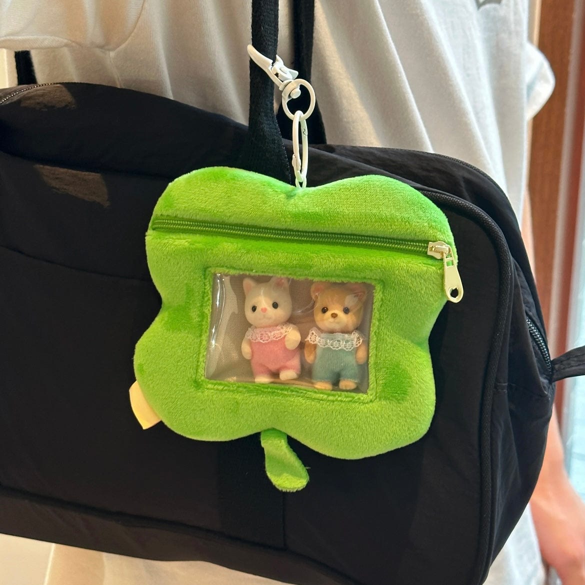 Cute Clover Narutomaki Plush Coin Purse Transparent Keychain Bag - ArtGalleryZen