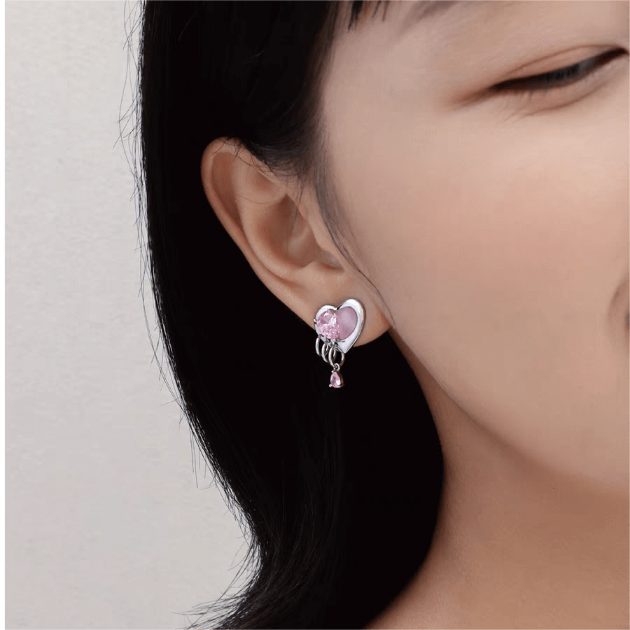 Cute Crystal Dangle Heart Earrings - ArtGalleryZen