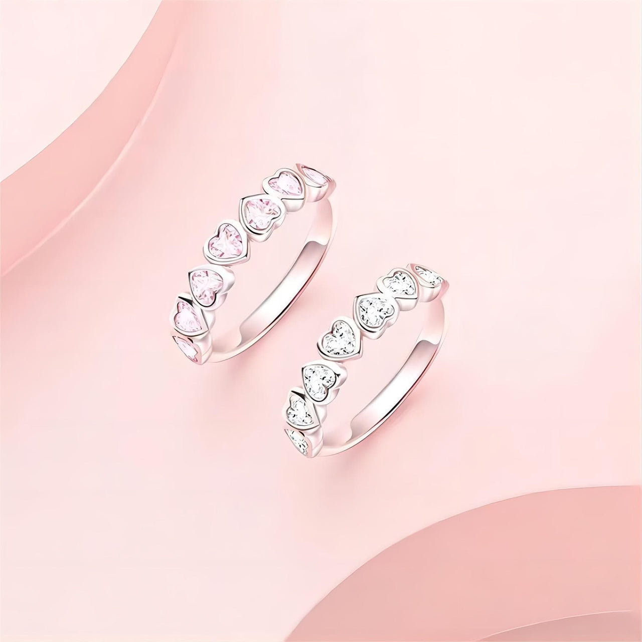 Cute CZ Inlaid Heart Matching Ring - ArtGalleryZen