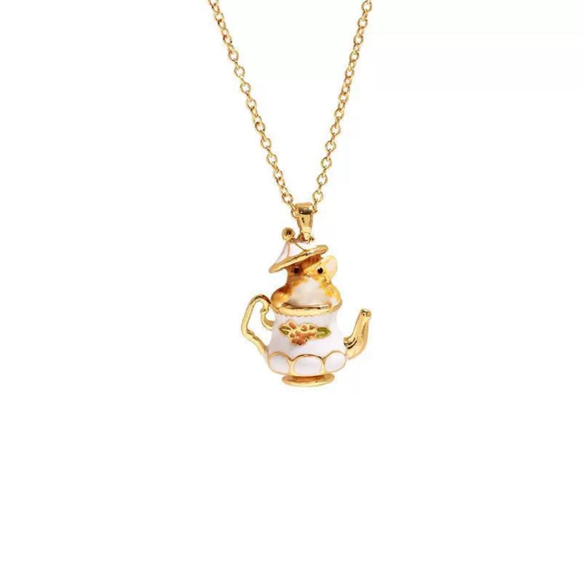 Cute Enamel Teacup Hamster Earrings Necklace - ArtGalleryZen