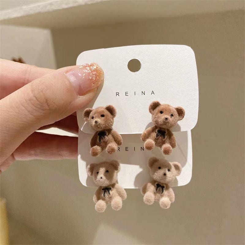Cute Flocking Rabbit Bear Ear Studs - ArtGalleryZen