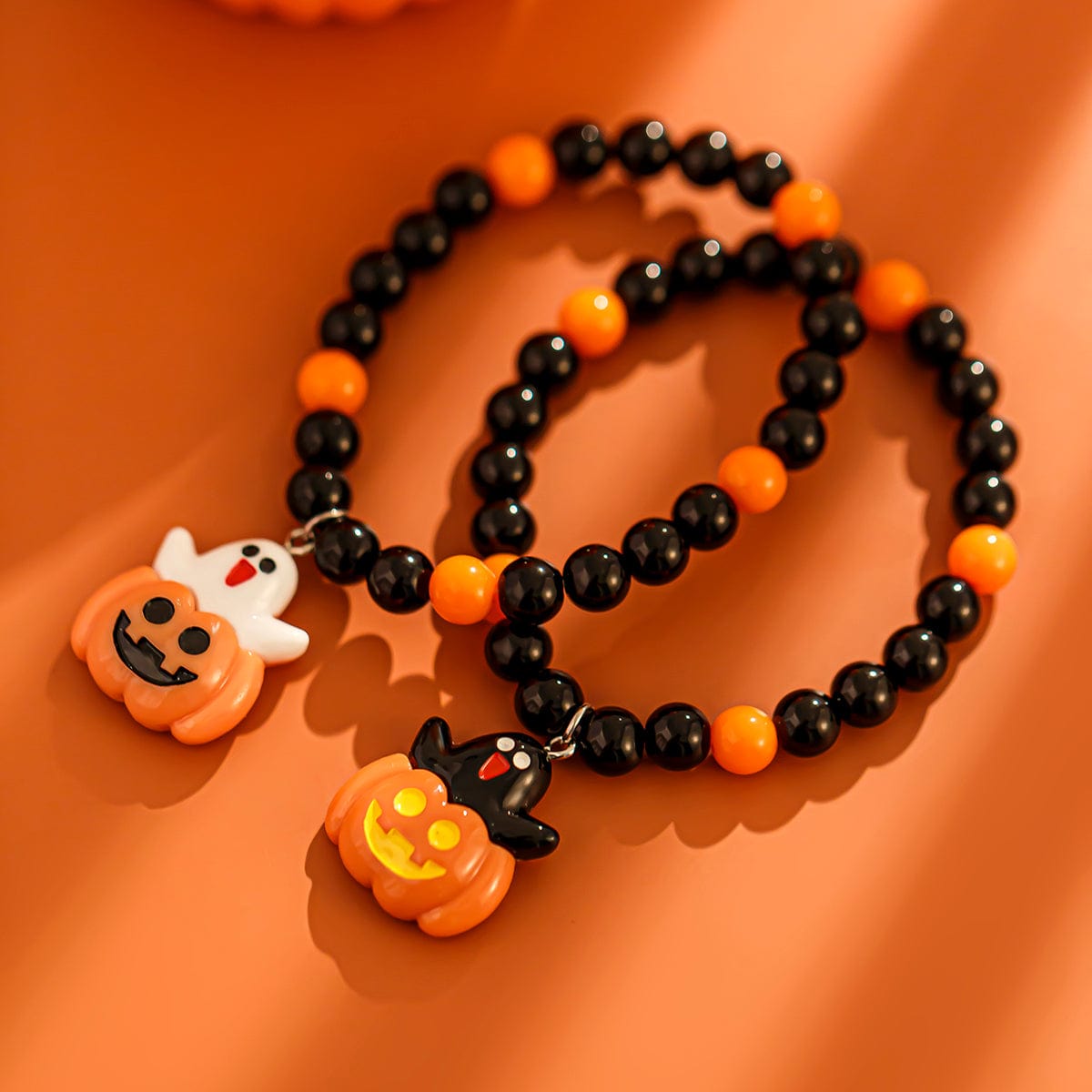 Cute Halloween Pumpkin Ghost Charm Crystal Beaded Bracelet Set - ArtGalleryZen