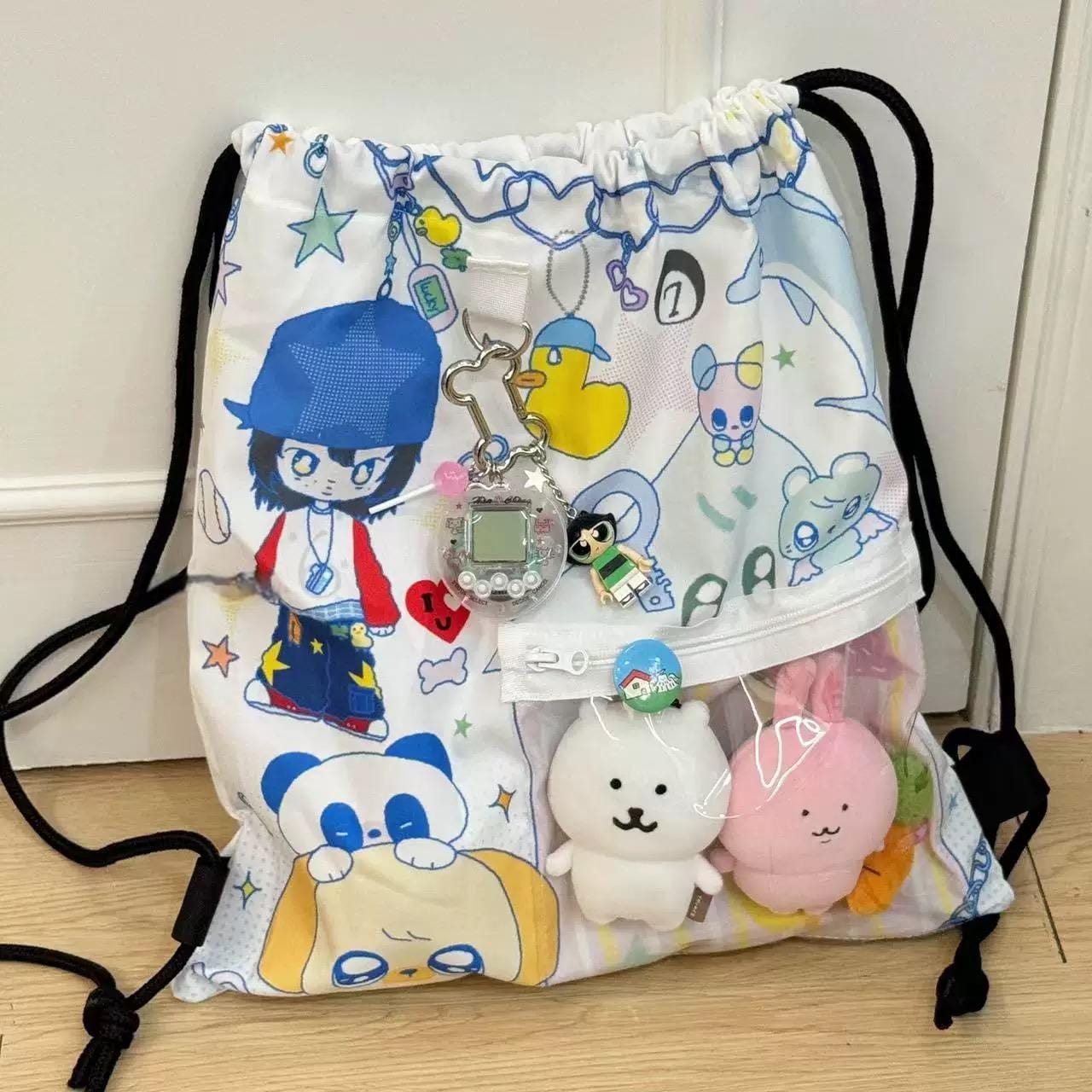Cute Hip Hop Girl Kpop Fan Display Drawstring Backpack - ArtGalleryZen