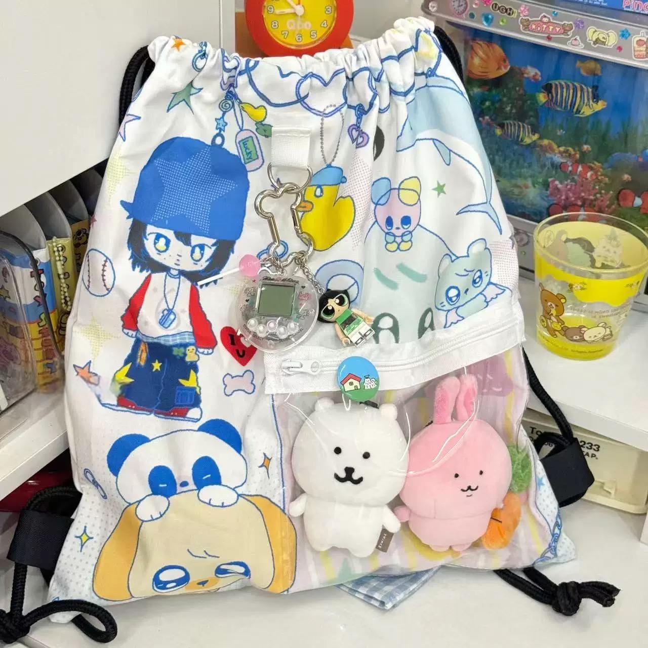 Cute Hip Hop Girl Kpop Fan Display Drawstring Backpack - ArtGalleryZen