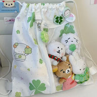 Thumbnail for Cute Lucky Clover Strawberry Puppy Kpop Fan Display Drawstring Backpack - ArtGalleryZen