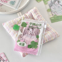 Thumbnail for Cute Strawberry Lucky Clover Candy Bag Kpop Keychain Photocard Holder - ArtGalleryZen