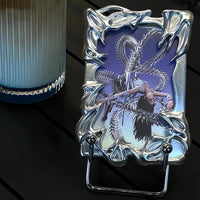 Thumbnail for Cyberpunk Irregular Silver Tone Kpop Keychain Photocard Holder - ArtGalleryZen