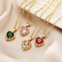 Thumbnail for CZ Inlaid Crystal Heart Pendant Necklace - ArtGalleryZen