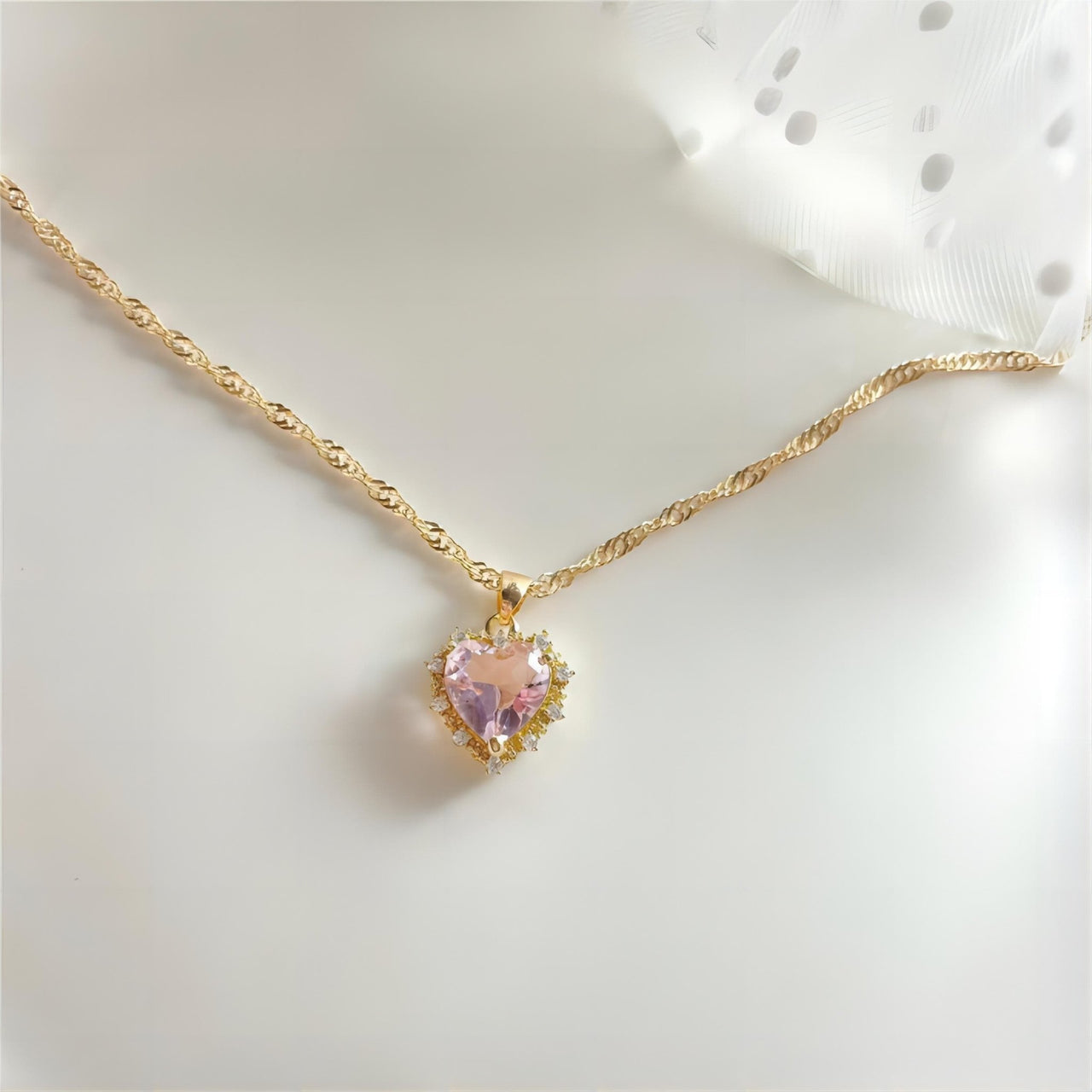 CZ Inlaid Crystal Heart Pendant Necklace - ArtGalleryZen